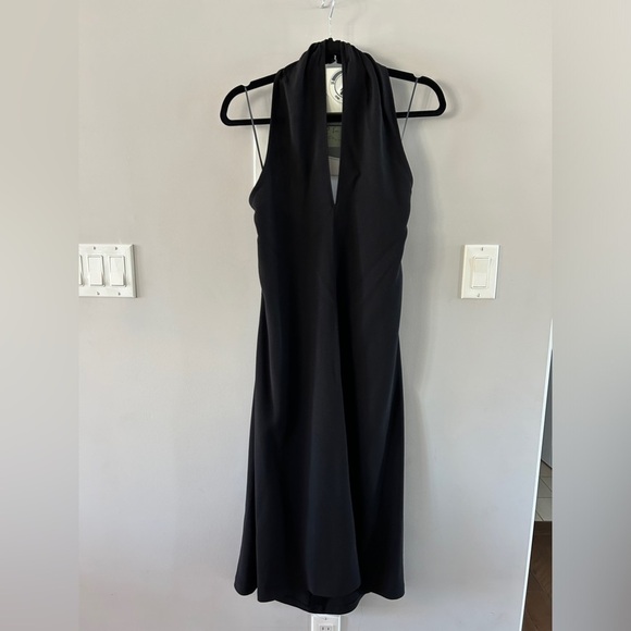 Theory Araci Rosina Crepe V-Neck Halter  Midi Dress NWT Black - Picture 7 of 8
